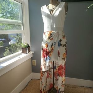 White Body Con Dress with Sheer Floral Overlay